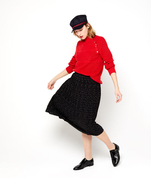 Falda midi plisada estampado de lunares negro.