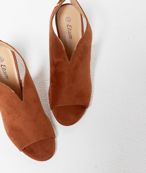 Sandalias con tacón efecto ante c.camel.