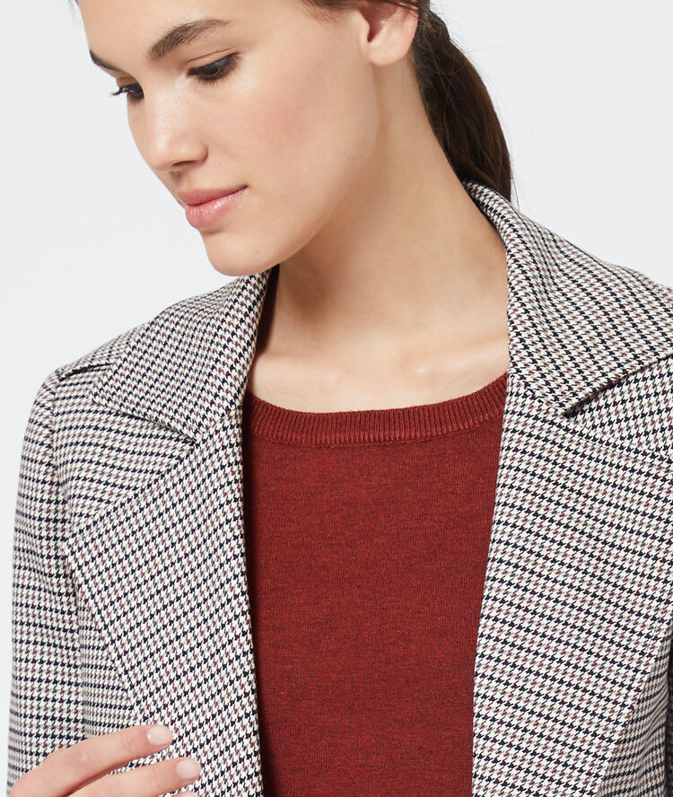Chaqueta biker con estampado pata de gallo negro.
