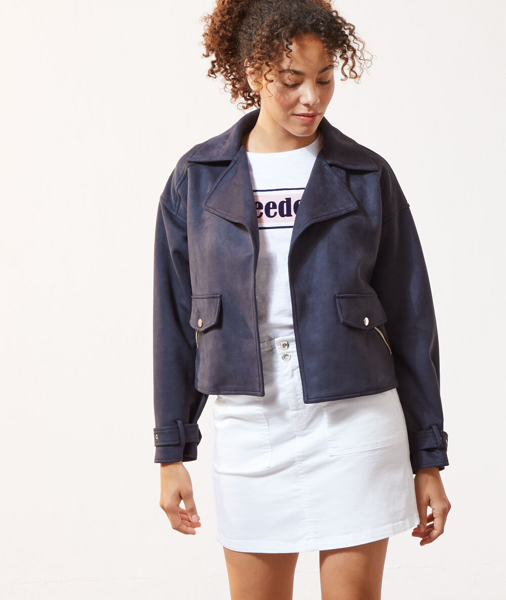 Chaqueta tipo biker, efecto ante marino.