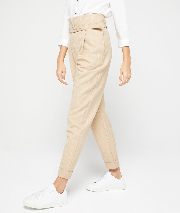 Pantalón alto con cinturón c.camel.