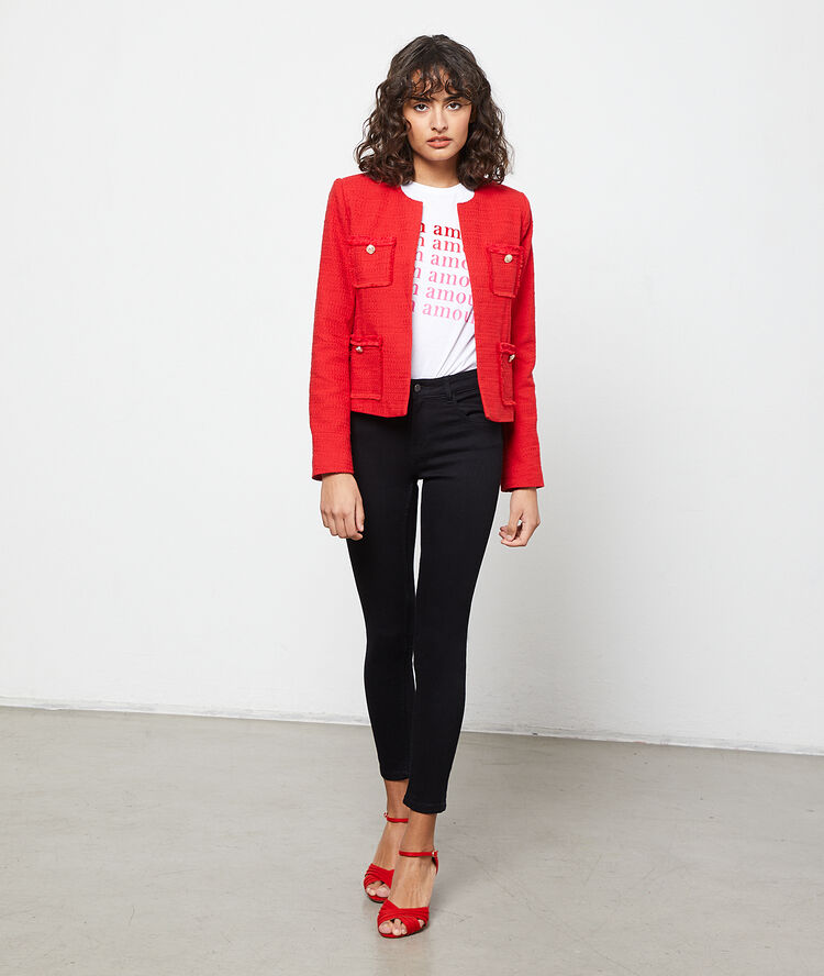 Chaqueta de sastre efecto tweed carmín.