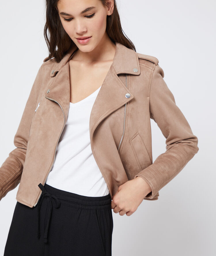 Chaqueta motera efecto ante c.beige.