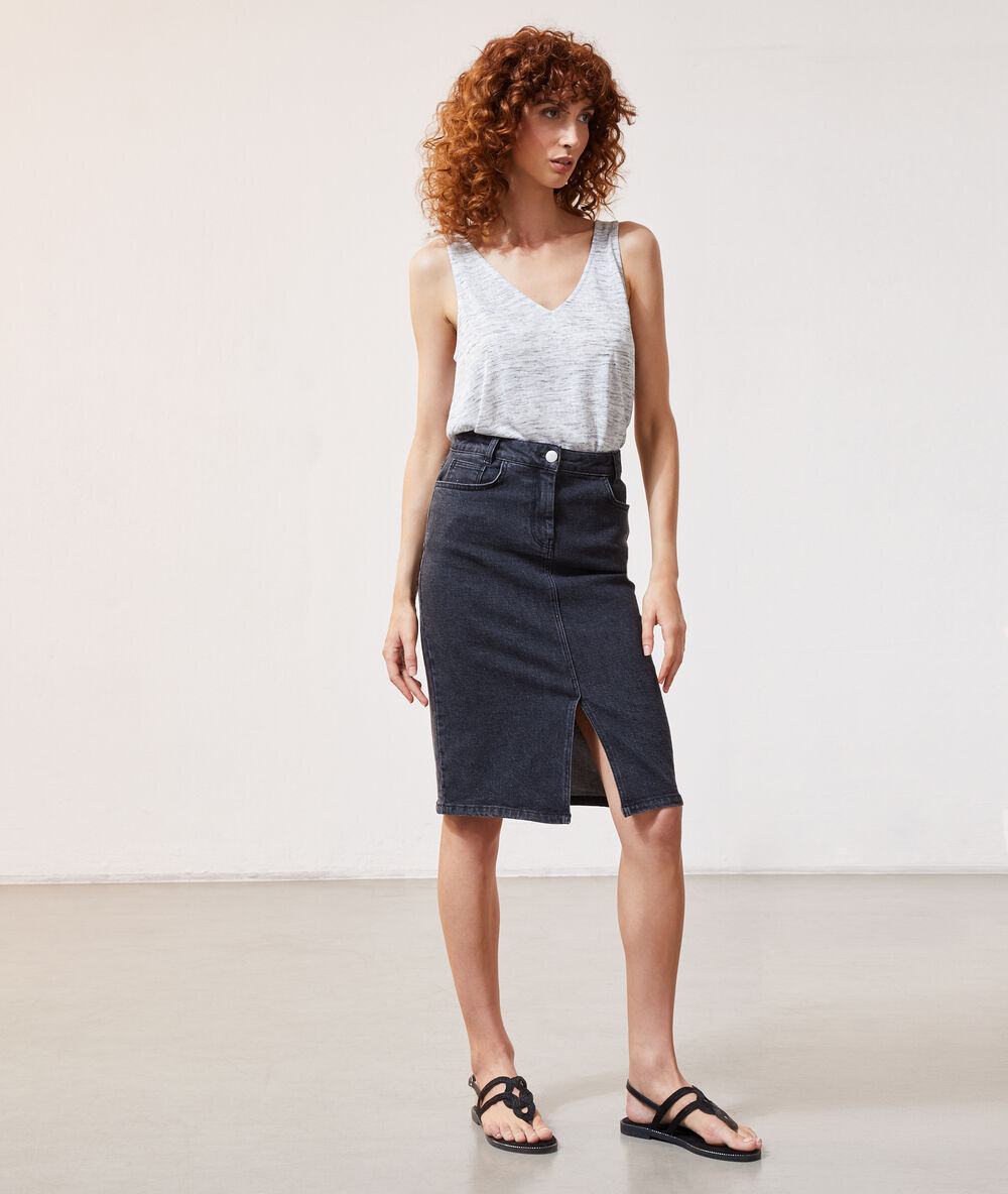 Top con motivos de encaje gris jaspeado.