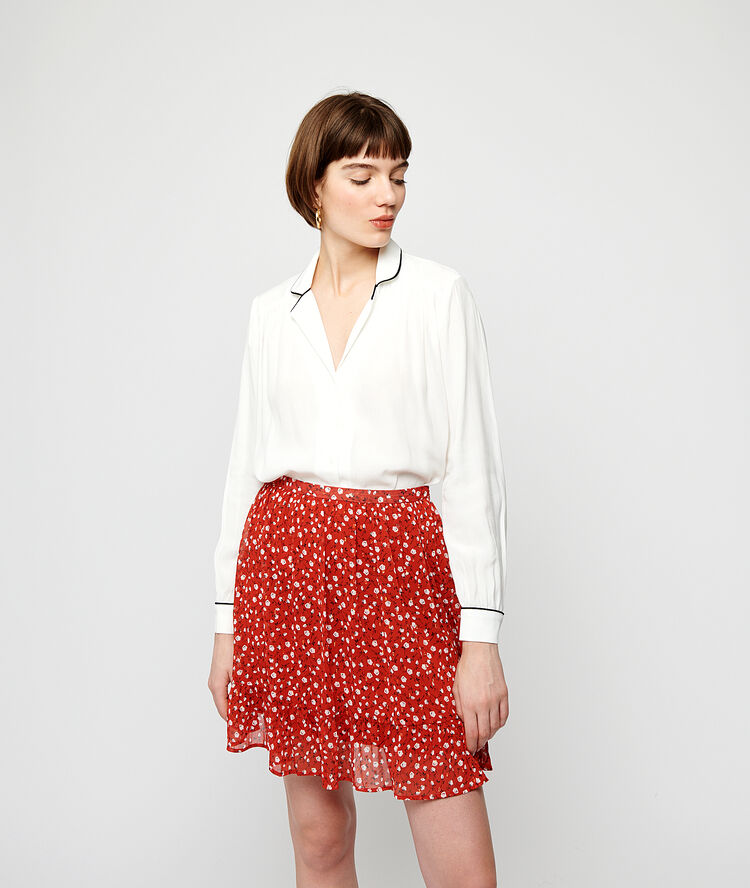 Falda patinadora estampado floral carmín.