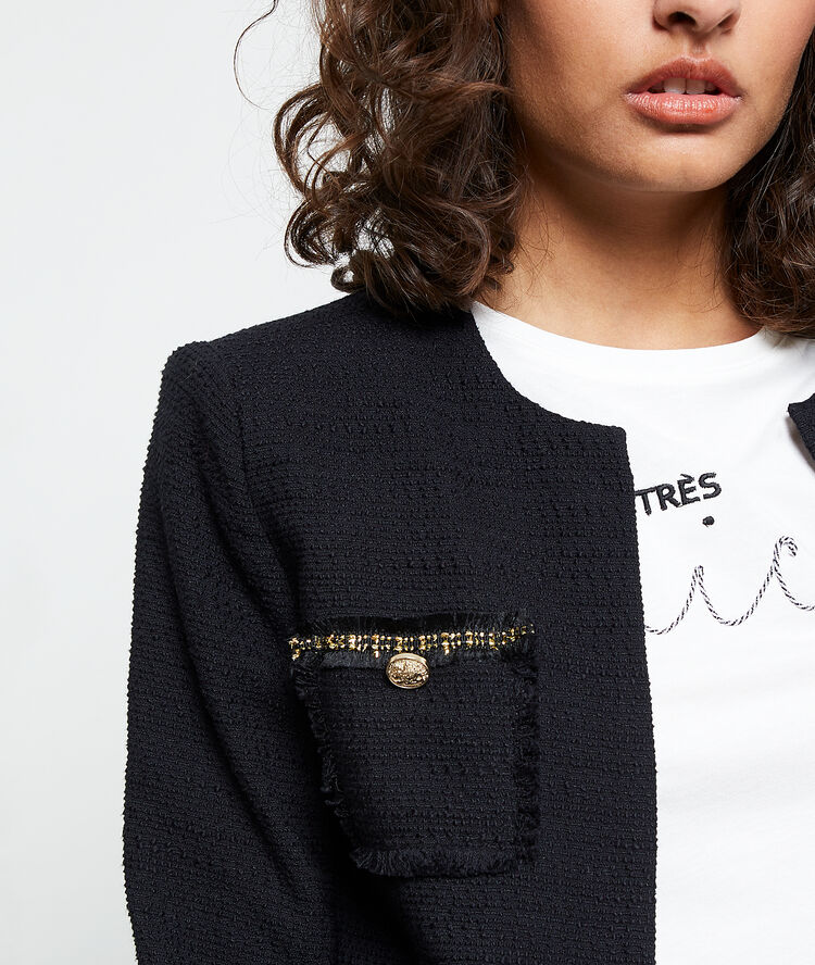 Chaqueta de sastre efecto tweed negro.
