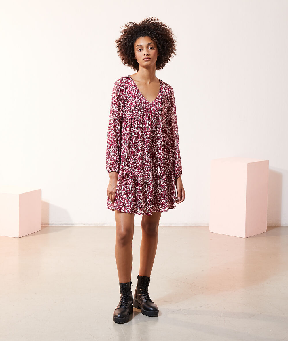 Robe fluide 2 en 1 - brassière intégrée bordeaux.
