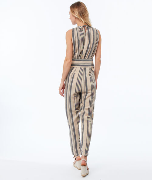 Mono largo estampado de rayas c.beige/c.gris.