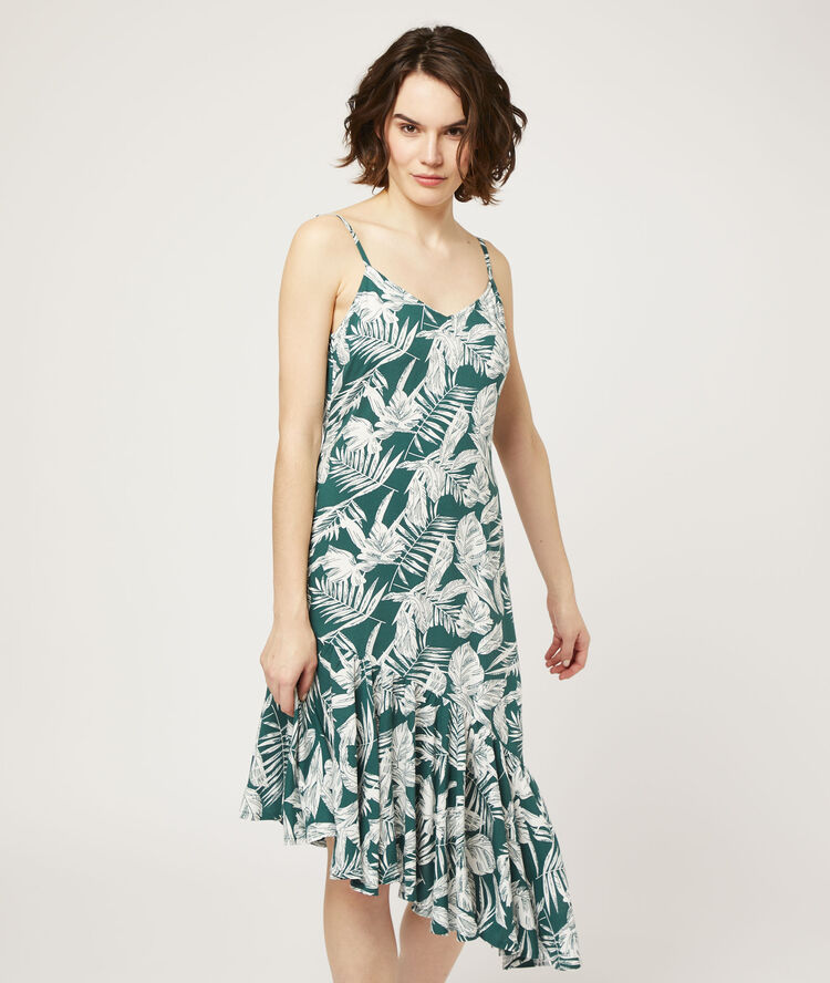 Vestido largo asimétrico turquesa.