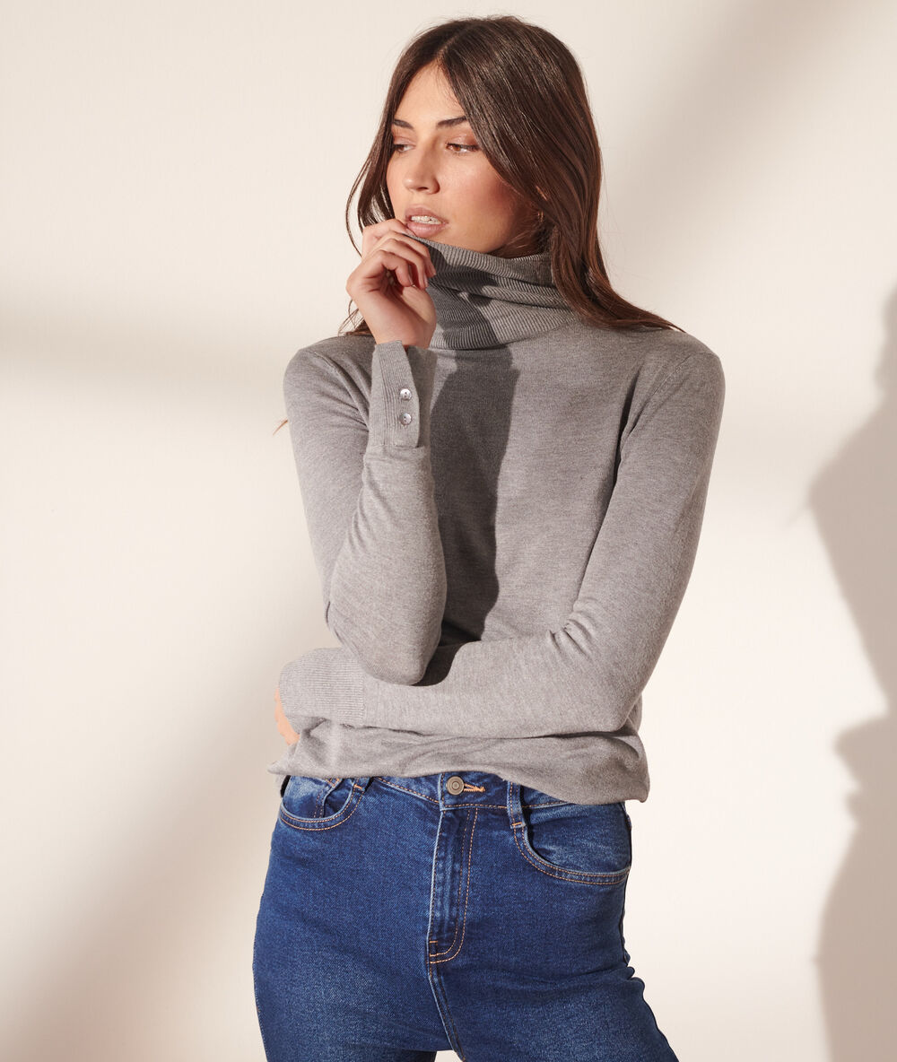 Jersey de cuello alto c.gris jaspeado.
