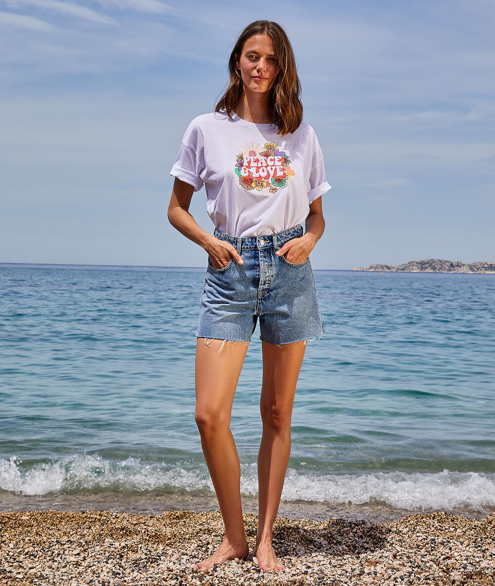 Camiseta estampada 'peace and love' blanco.