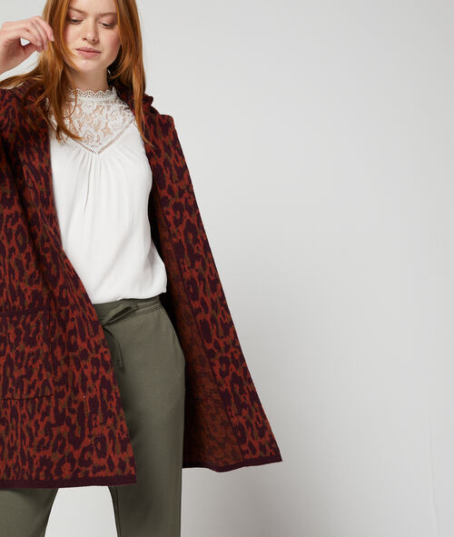 Chaqueta larga de lana estampado de leopardo Chaqueta larga de lana estampado de leopardo