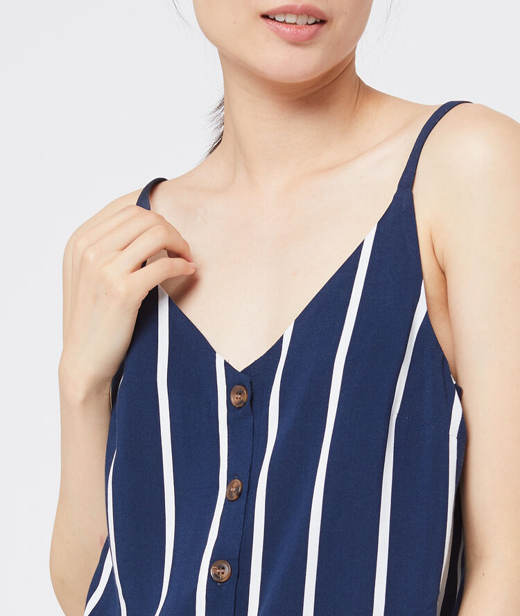 Camiseta de tirantes a rayas abotonada azul marino.