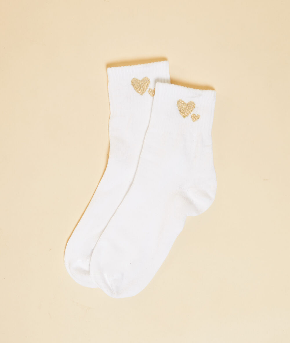 Calcetines estampado corazones oro.