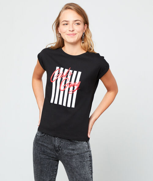Camiseta ‘girl’s gang’ de algodón bio negro.