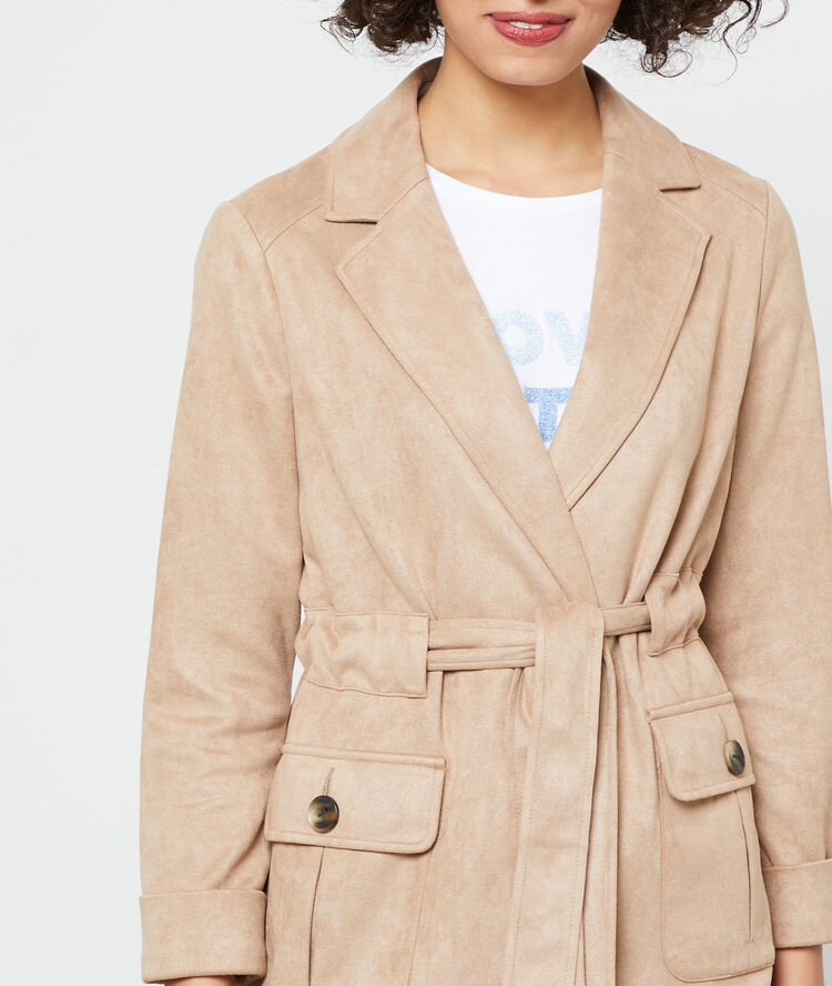 Trench corto efecto ante c.camel.
