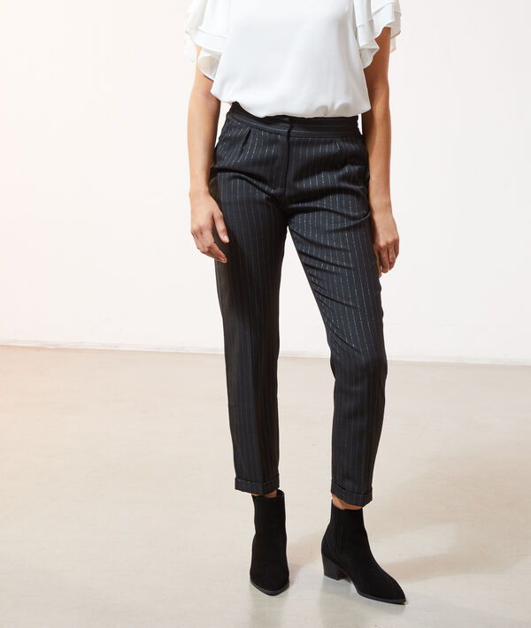 Pantalon carotte à rayures métallisées Pantalon carotte à rayures métallisées