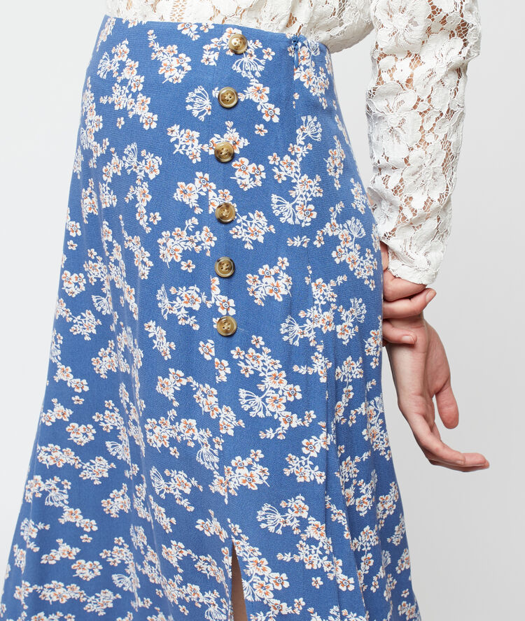 Falda midi estampado floral azul.