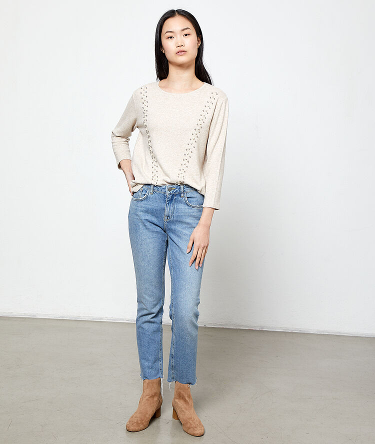 Top de punto fino con perlas c.beige.