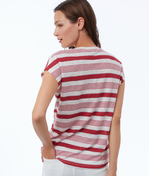 Camiseta manga corta estampado rayas de lino rojo.