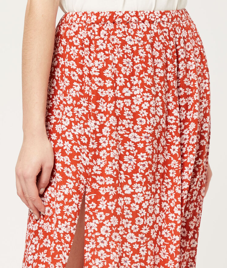 Falda midi estampado floral tomate.