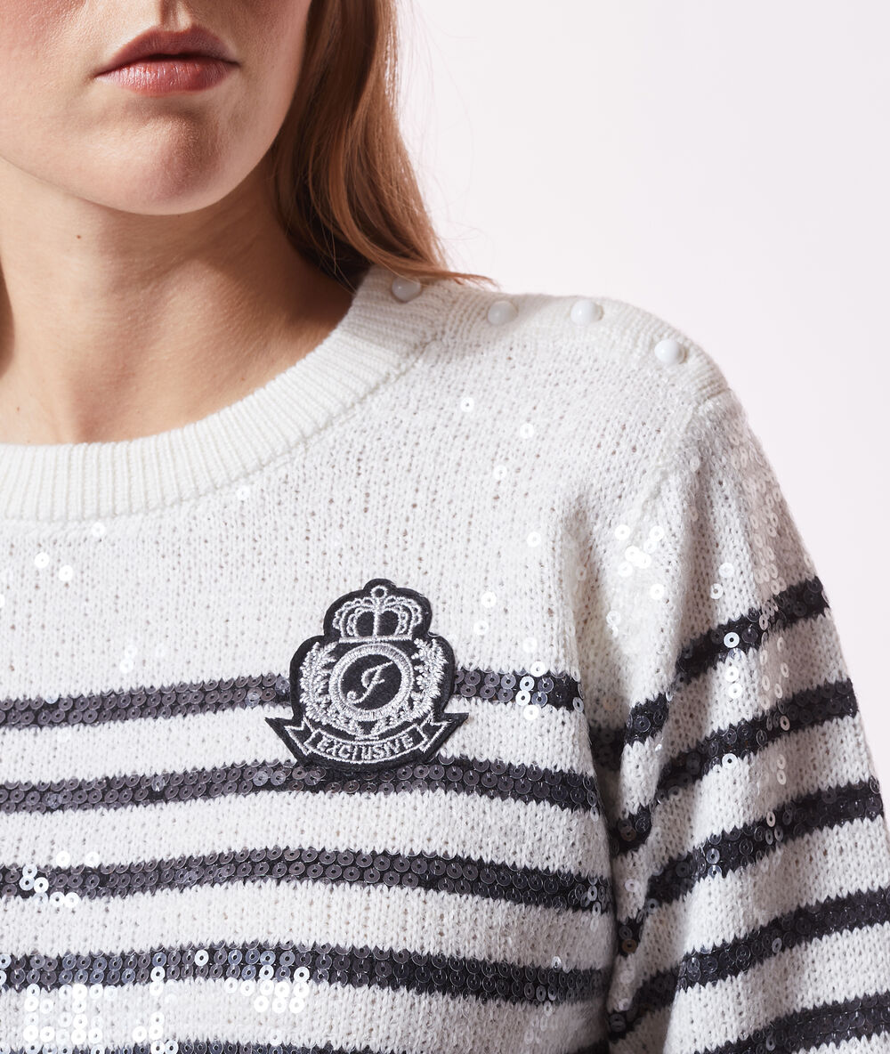 Jersey marinero con lentejuelas crudo.