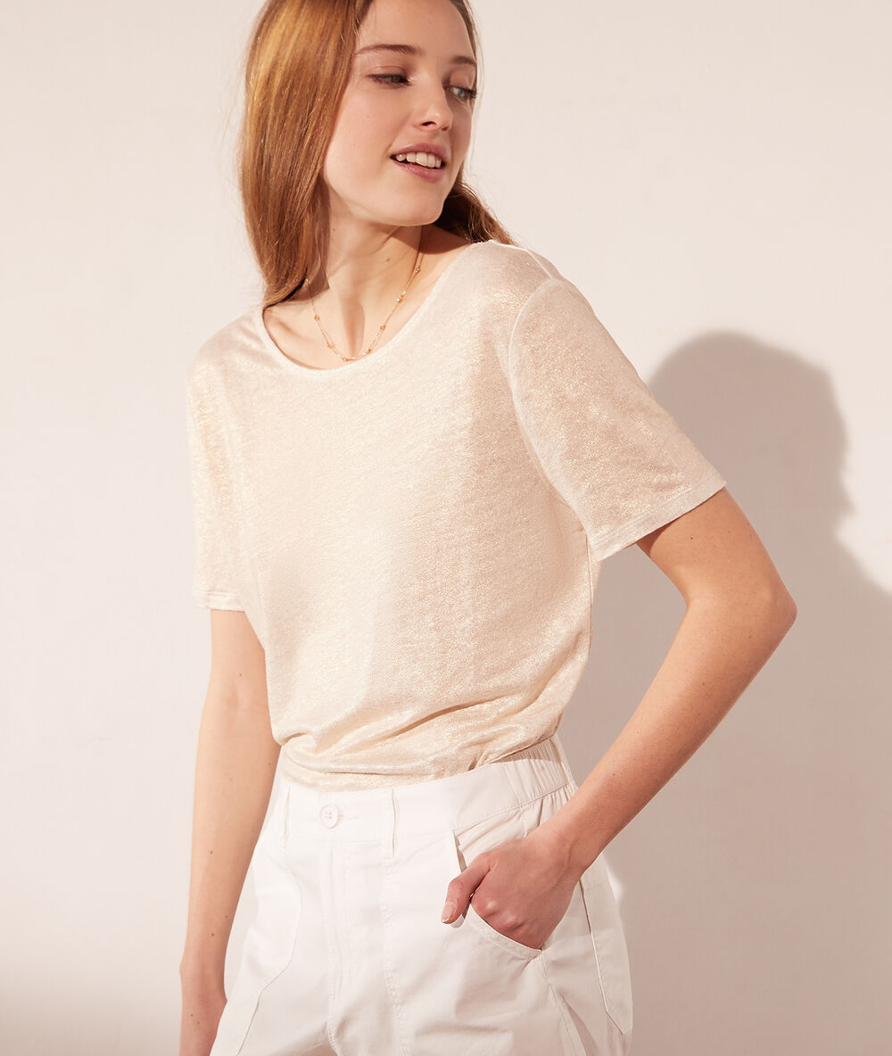 Camiseta irisada de lino crudo.