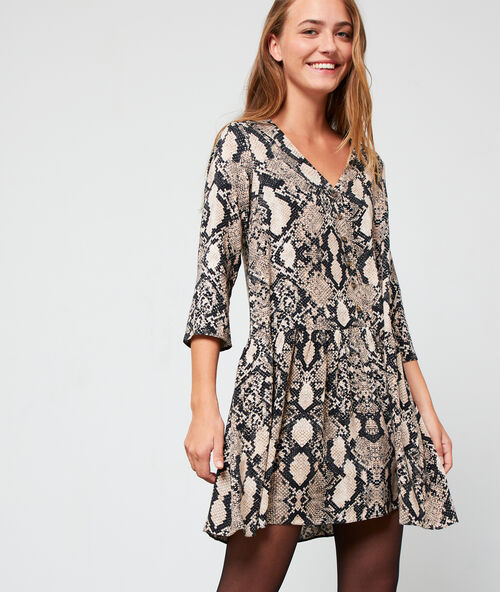 Vestido acampanado de estampado de serpiente c.beige.