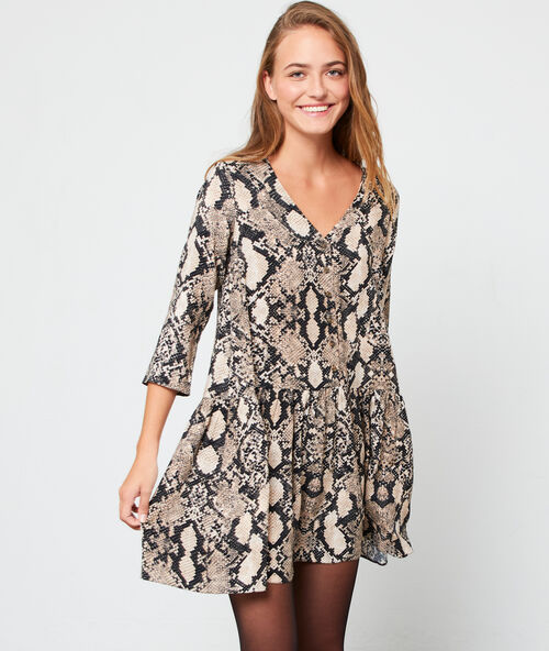 Vestido acampanado de estampado de serpiente c.beige.