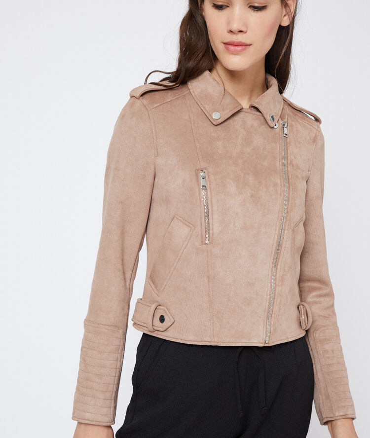 Chaqueta motera efecto ante c.beige.