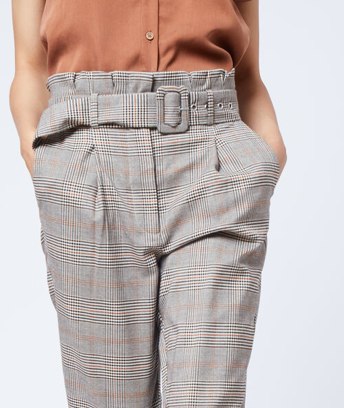 Pantalón talle alto estampado príncipe de gales c.camel.