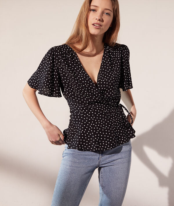 Top escote cruzado, estampado de lunares Top escote cruzado, estampado de lunares