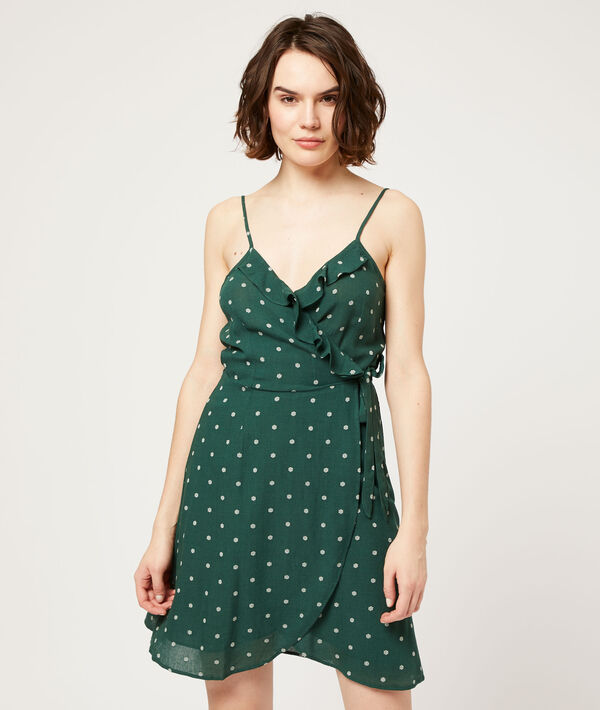 Vestido escote cruzado, estampado de lunares Vestido escote cruzado, estampado de lunares