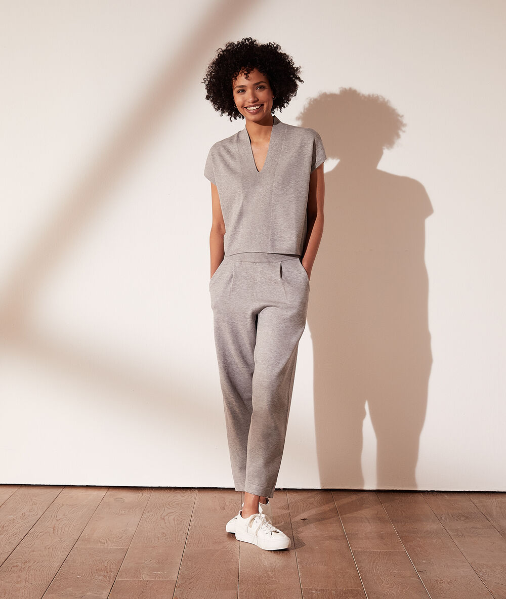 Pantalón jogger de punto c.gris jaspeado.