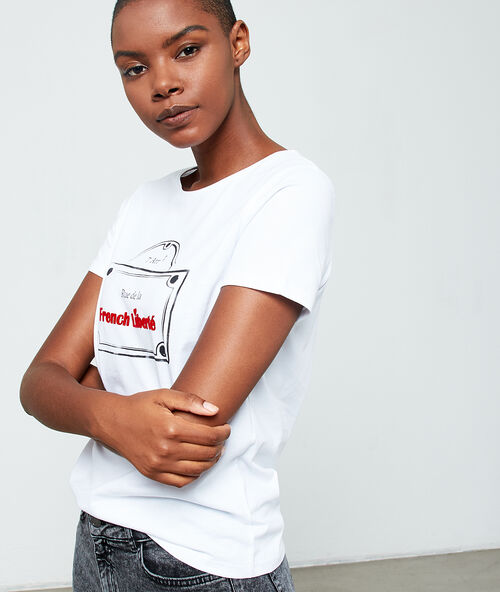 T-shirt à message "rue de la french liberté" blanc.