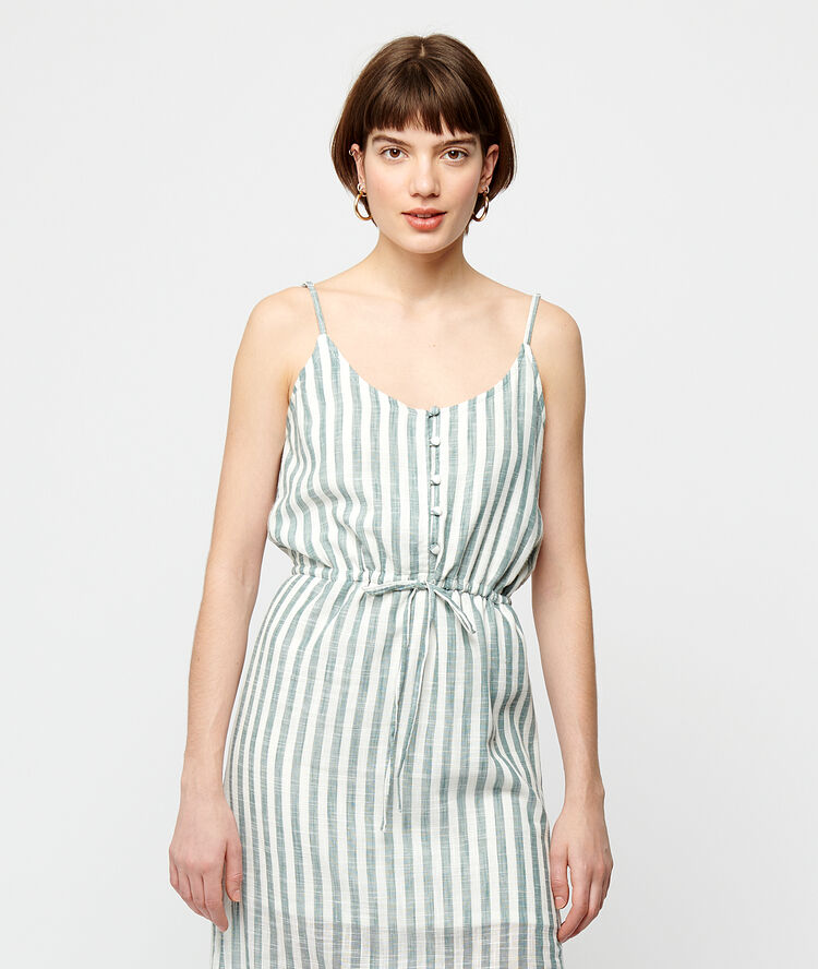 Vestido largo estampado de rayas celadón.