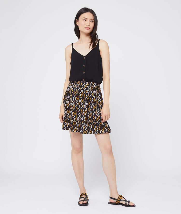 Falda patinadora estampado gráfico negro.
