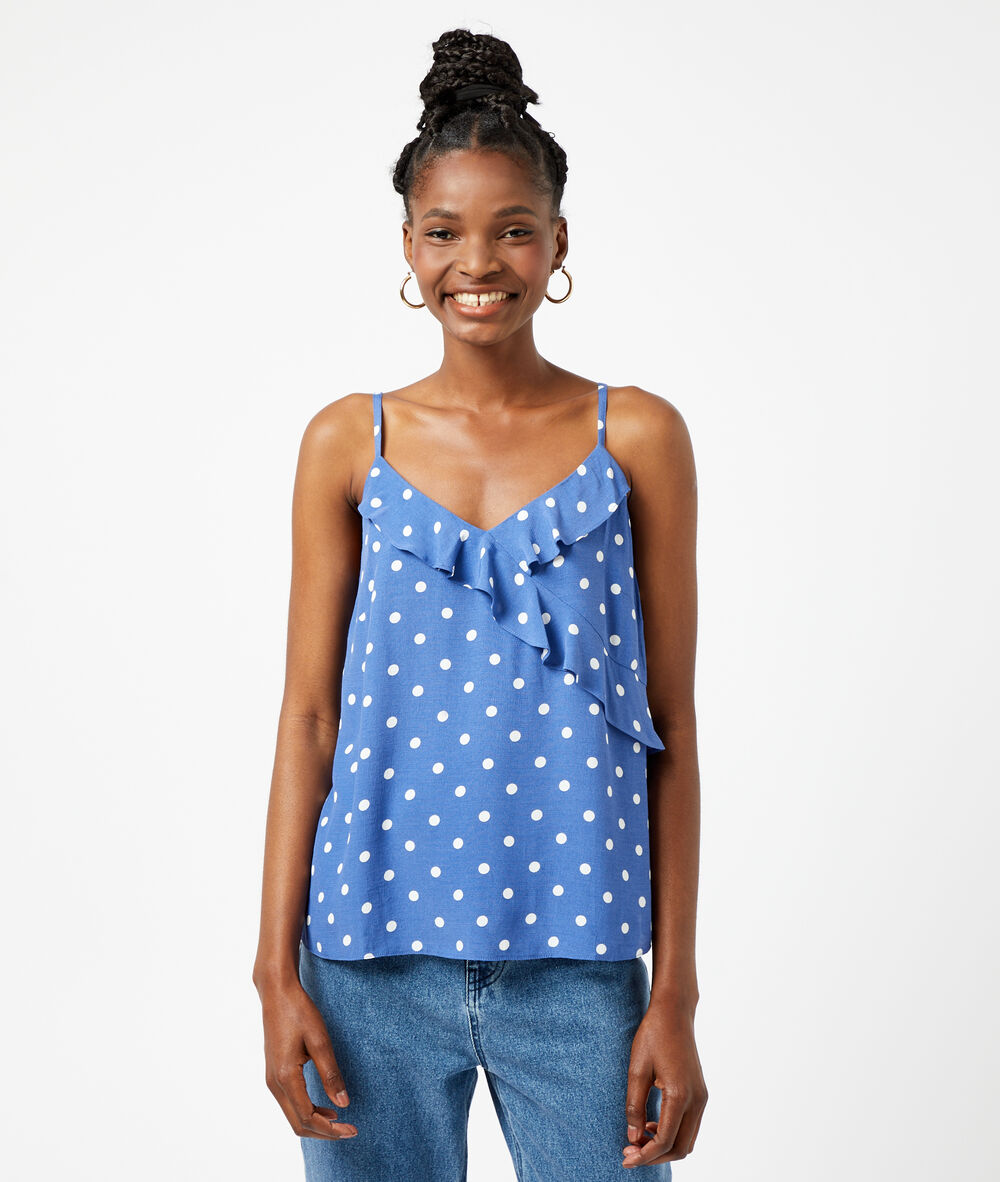 Top estampado de lunares azul.