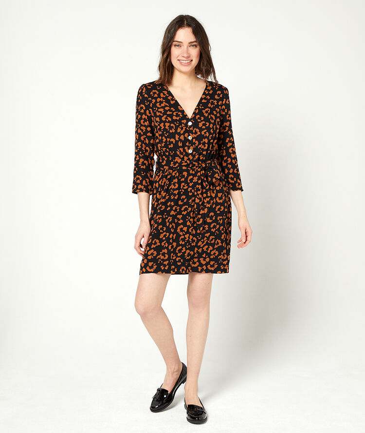 Vestido estampado floral anudado negro.
