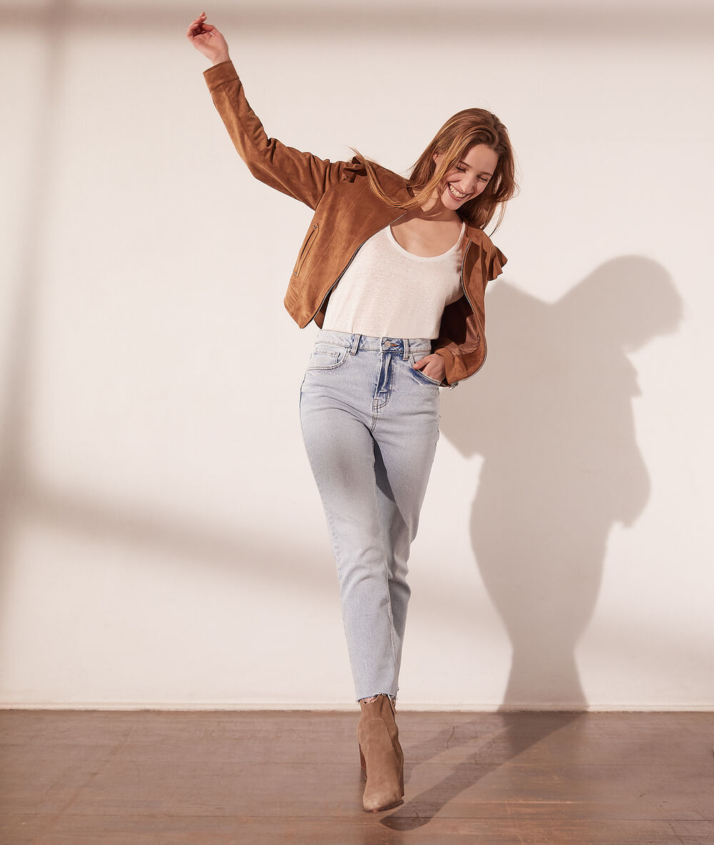 Chaqueta de ante con volantes c.camel.