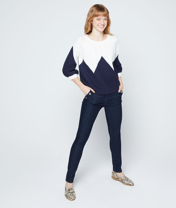 Pull graphique en maille fine - desactivation attente controle - marine.