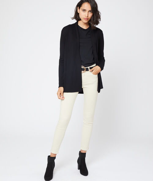 Gilet col chale en maille fine noir.