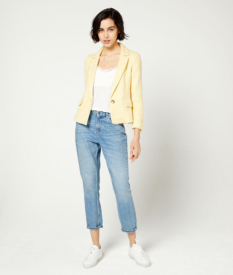 Americana entallada efecto tweed amarillo pálido.
