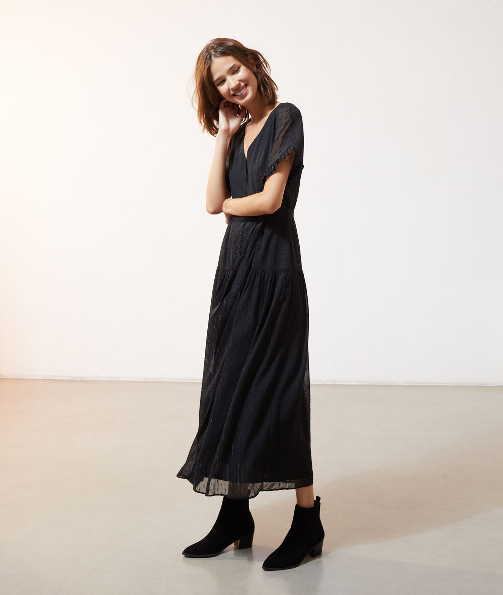 Vestido largo tul plumeti negro.