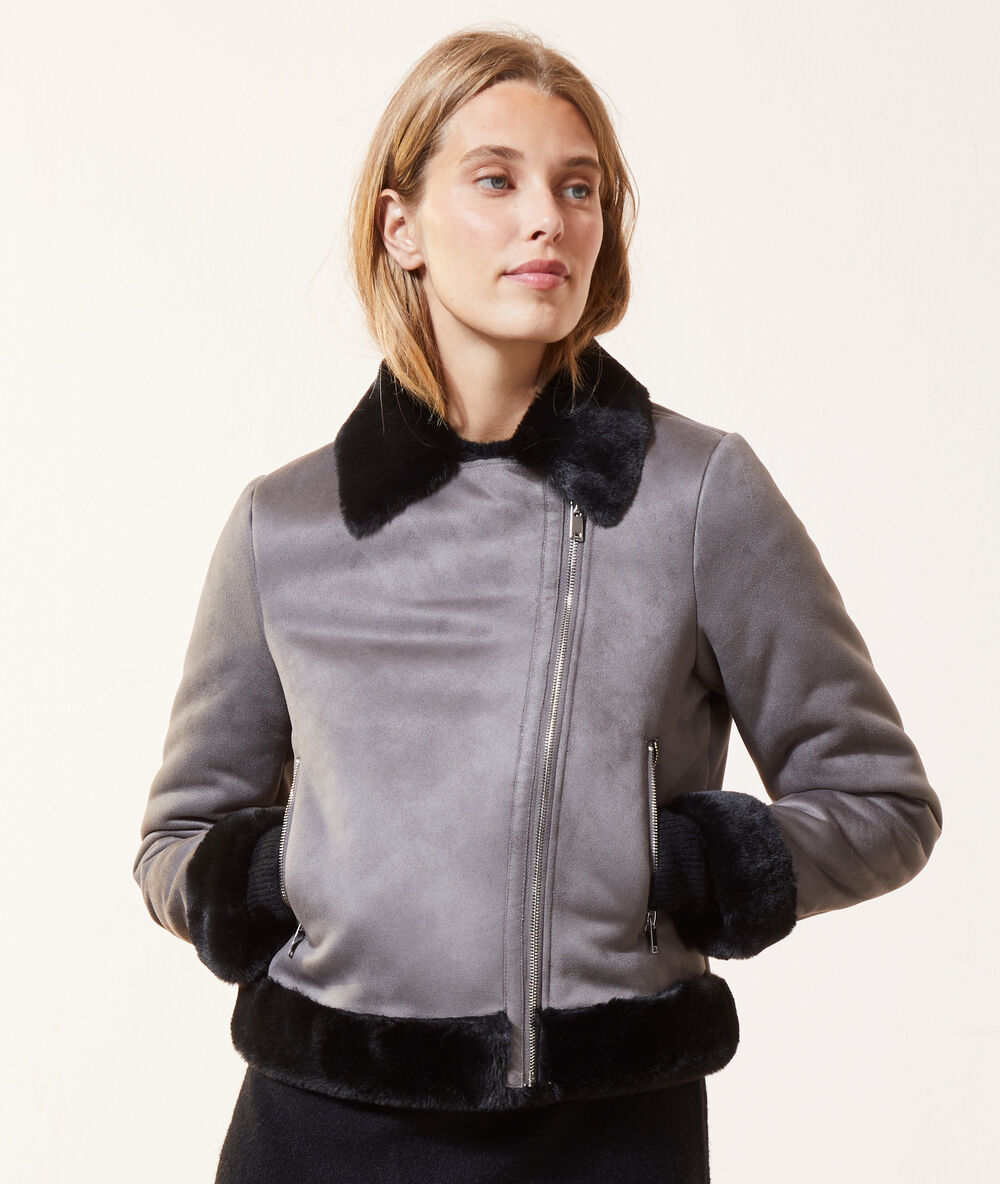 Chaqueta biker dos texturas c.gris jaspeado.