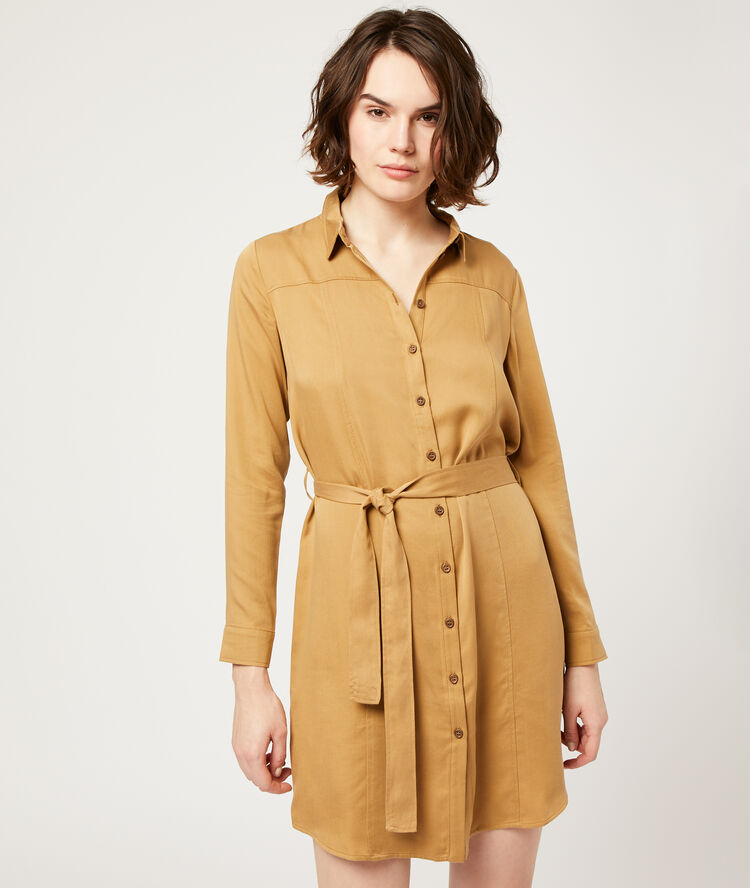 Vestido camisero anudado c.camel.