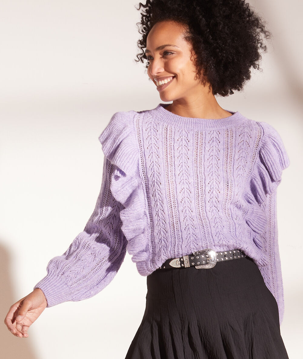 Jersey de punto con volantes lila.