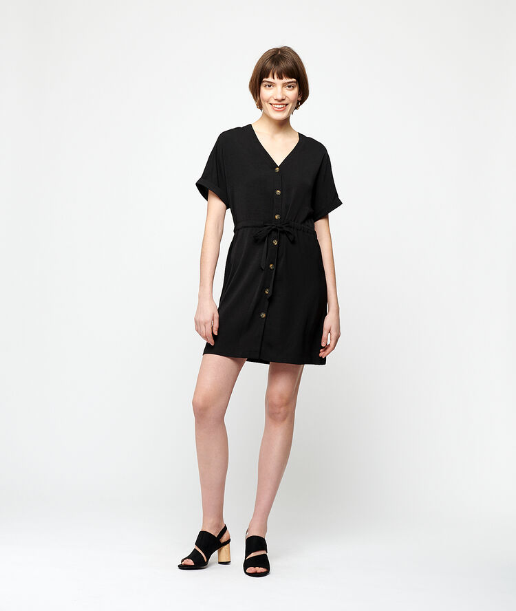 Vestido ajustado con botones negro.