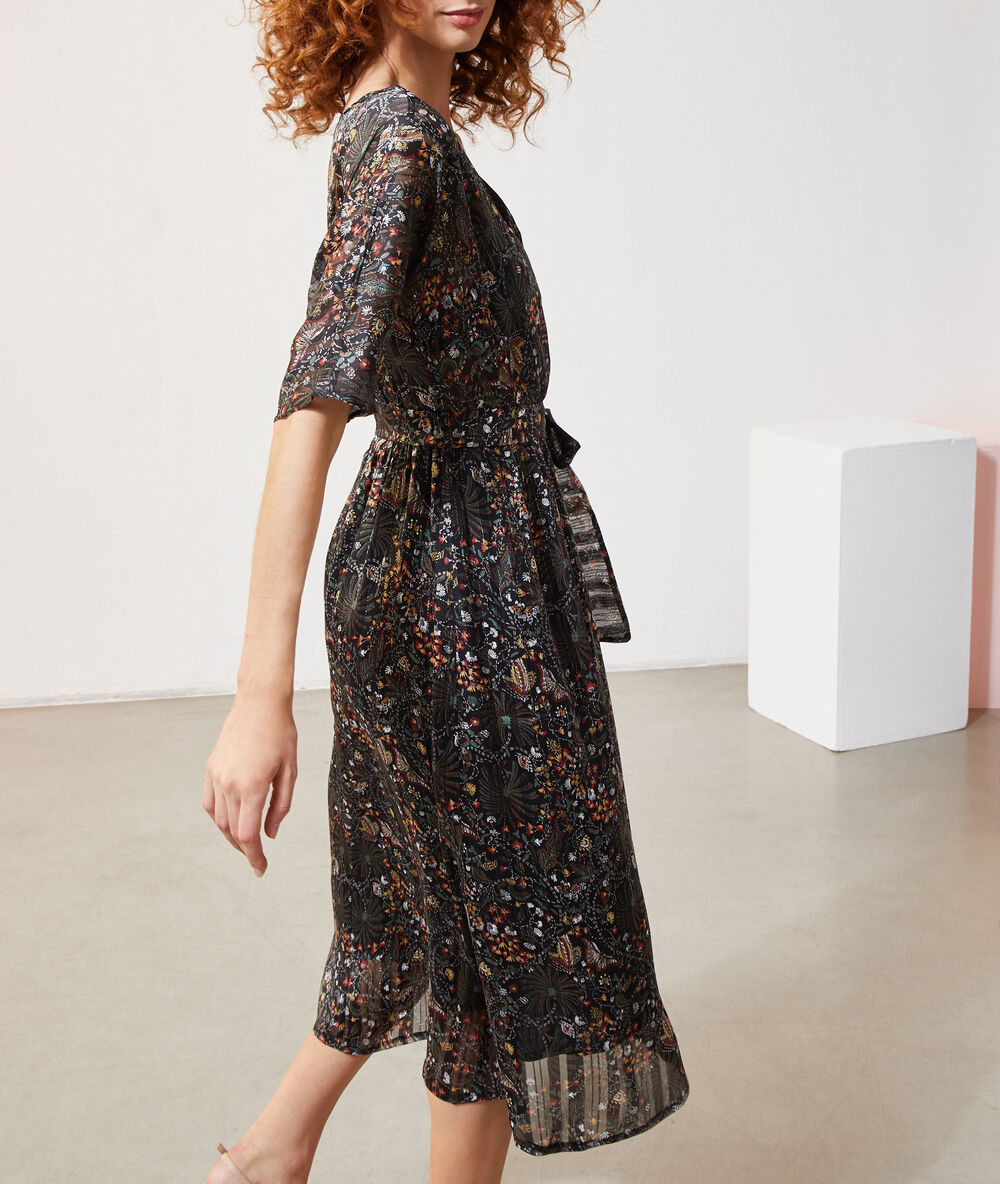 Vestido midi estampado verde bosque.