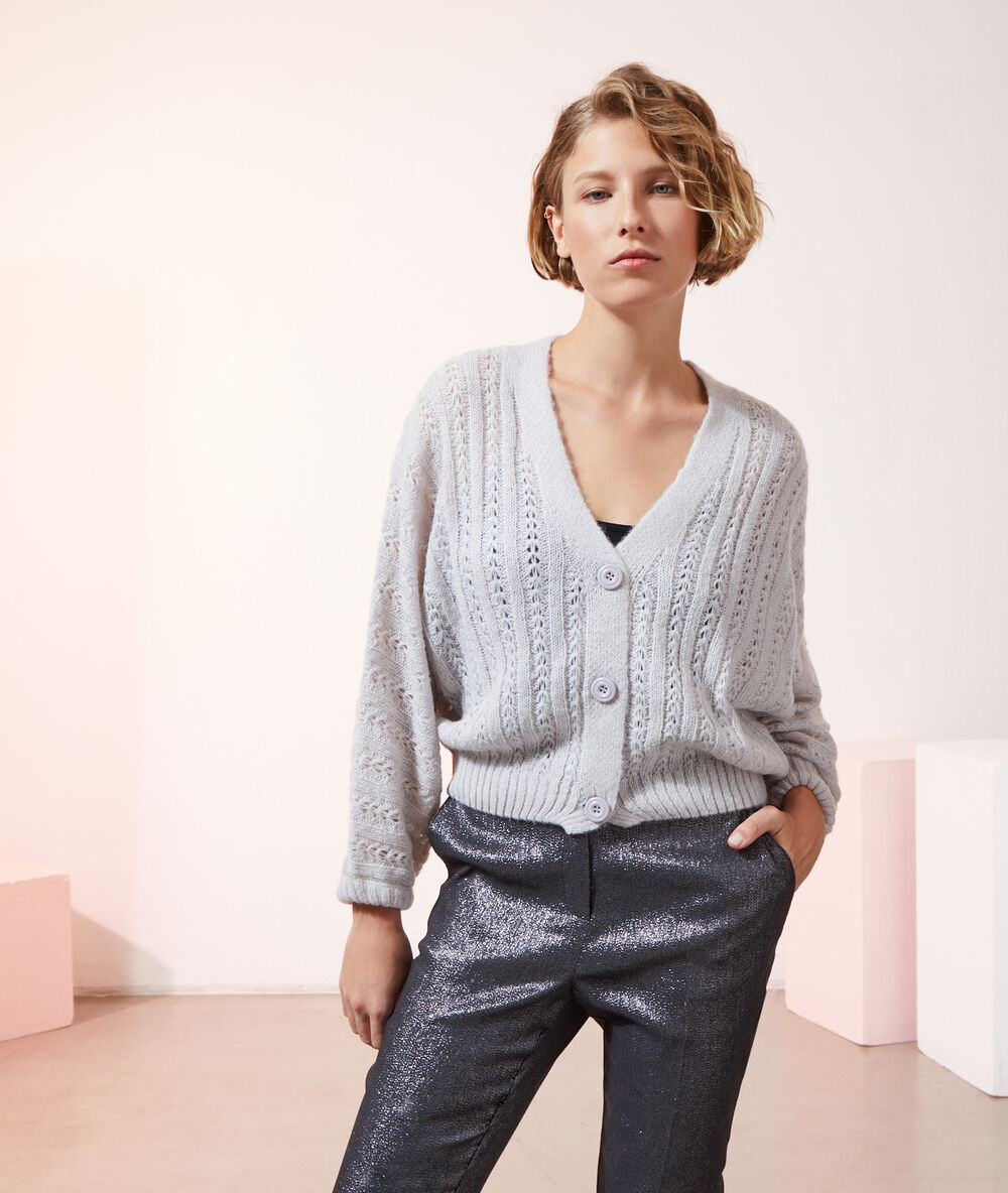 Chaqueta de punto calado gris chine.